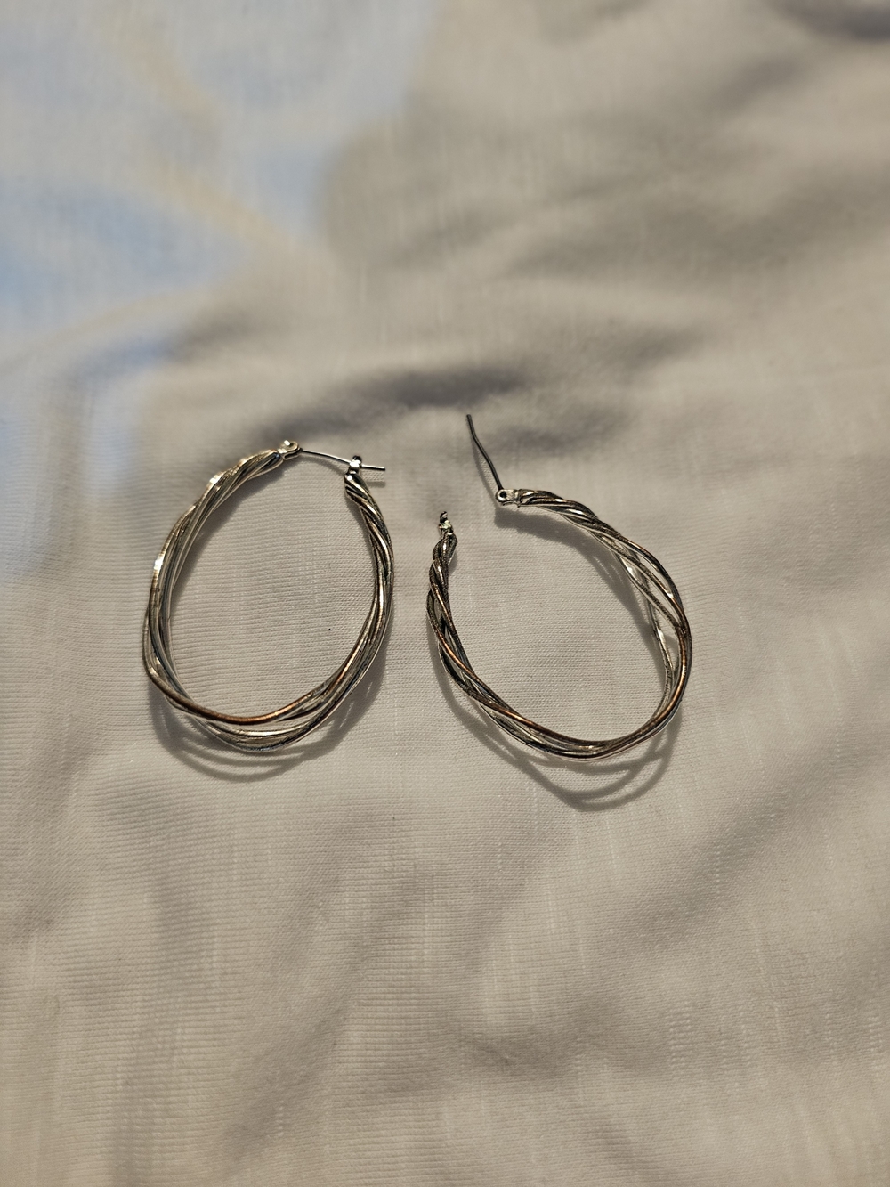 Twisted Multi-Strand Hoop Earrings - Silver Tone